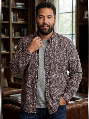 ​J. Crew Men's XXL NWOT Pink Floral Black Button Down Shirt (25"P2P 32"L)